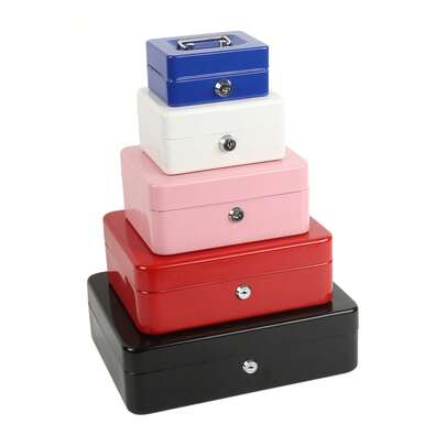1pc Creative Portable Metal Keylock Storage Box, Money Box, Adult Deposit Box, Coin Deposit Box, Deposit Box, Cash Register(Random Cardboard Or Without Cardboard)