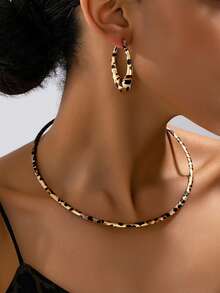 Women's Jewelry Set, Fashion Sexy Geometric Leopard Print Necklace & Earrings Set, Suitable For Daily Wear - Leopard - View 9