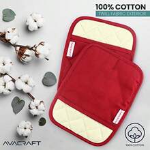 PotholdersAVACRAFT - Juego de soportes para ollas de color rojo flexible 100% algodón con diseño de silicona antideslizante resistente al calor interior de tela de rizo grueso almohadillas calientes guantes de cocina resistentes al calor de 500 F soporte de olla rojoPotholders - rojo - Ver 2