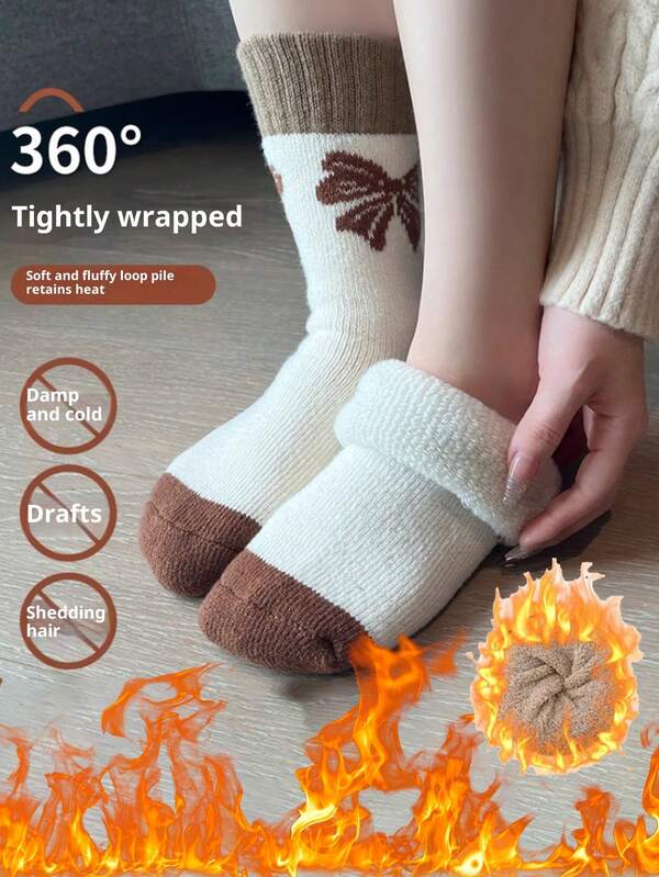 Thickened Winter & Autumn New Arrival Ladies' Thermal Long-Tube Socks With Fleece Lining For Cold Protection And Frost Resistance 1pair