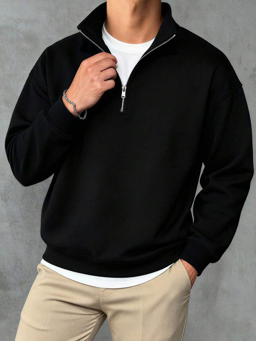 Men's Black Front Casual Sports Classic Jacket - Black - View 1