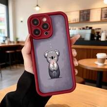 Funda de telefono con borde protector color morado con estampado de koala sosteniendo flor para uso diario en cafes y espacios urbanos Aplicable a los teléfonos de la serie Apple y Galaxy - Negro - Ver 5