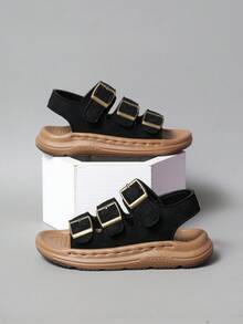 新款时尚儿童平底凉鞋，男女童户外沙滩凉鞋，防滑软底学生凉鞋，幼儿及大童凉鞋 - 黑色 - 查看 2