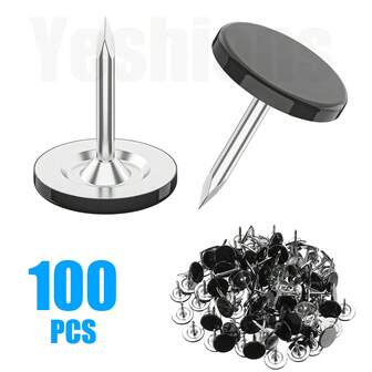Pack Of 100 Upholstery Nails, Drawing Pins, Black, Drawing Pins, Flat Head Push Pins, φ11 X 13 Mm Decorative Bulletin Board World Map Cork Board Wall Sofa Headboards Furniture Nails