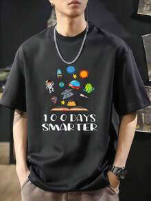 Camiseta divertida para amantes del espacio: días de escuela, jardín de infantesás inteligente Camiseta de manga corta de algodón de 220 g, impresión por una cara - Negro - Ver 7