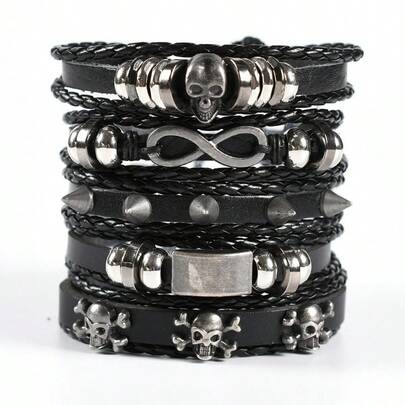 1 Peça Conjunto de Pulseira Punk Gótica Vintage Estilo Punk Masculino com Caveira e Rebite, Design Vanguardista Exagerado