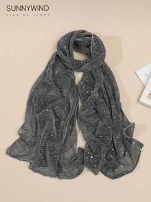 1 Khăn choàng cổ Polyester sequin bóng trơn màu dành cho nữ, đa năng cho các bữa tiệc và sử dụng hàng ngày - Bạc - Xem 3