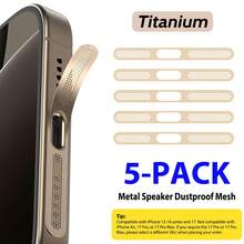 ZYONS 5 piezas para iPhone 17 Pro Max/17 Air/16 Pro Max/16/15/14/13/12 Series, rejilla de metal antipolvo para altavoz, hecha de material de metal duradero, en colores negro/plateado/naranja cósmico/dorado/verde/rojo/azul/morado/titanio del desierto y talla grande colores