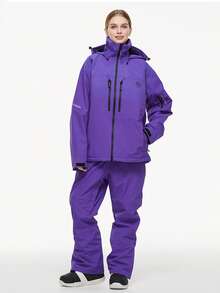 Bộ đồ thể thao trượt tuyết và trượt ván 1 mảnh, áo khoác ngoài chống thấm nước và chắn gió, màu trơn dành cho nam và nữ (không bao gồm phụ kiện), trang phục trượt tuyết mùa đông. - Màu tím - Xem 8