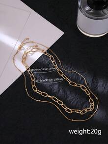 Nooxian 2件套嘻哈风格链条串珠项链套装（女士款，串珠数量、链条和搭扣数量随机） - 金黃色 - 查看 7