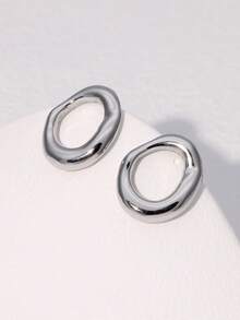 1 Pair Minimalist Chic Geometric Circle Hollow Stud Earrings, Stainless Steel Versatile Earrings Suitable For Women Daily Wear, Party And Date