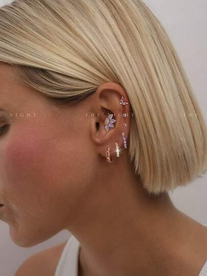 Set de 7 piezas de aretes de tuerca con circonita de aguamarina elegante, estilo minimalista adecuado para citas, fiestas y uso diario de mujeres