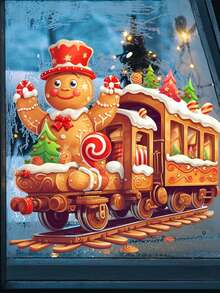 1pc Christmas Train Santa Snowman Snowflake Wreath Window Decoration - Self-Adhesive PVC Glass Sticker, Double-Sided Matte Finish, Irregular Shape, Classic Style For Living Room & Bedroom Door/Window Decor, Christmas Window Decorations