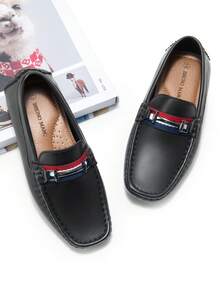 Boys Ultimate Comfort Slip On Loafers All Match Dress Casual Shoes Super Soft Support For School Play Special Events - 黑色 - 查看 1