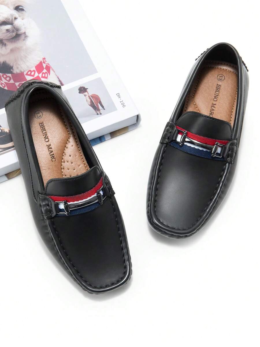 Boys Ultimate Comfort Slip On Loafers All Match Dress Casual Shoes Super Soft Support For School Play Special Events - 黑色 - 查看 1