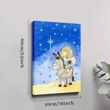 1pc, 2D Flat Printing, Painting Of A Child Angel Riding A Donkey Under A Starry Sky With A Bright Star, Canvas Wall Art For Living Room Wall Decor For Bedroom Bathroom Framed Wall Poster Art Prints Ready To Hang Pictures Home Decorations - 彩色 - 查看 12