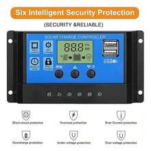 Controlador de Carga Solar PWM 12V 24V Panel USB doble Controlador de Carga Regulador Regulador Paremeter Pantalla LCD Ajustable 10/20/30A Sobrecarga Protección de Sobrecorriente con Manual - Azul - Ver 4