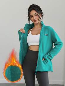 1 pieza Chaqueta de forro polar para mujer, chaqueta delgada con cuello alto con cremallera, transpirable y cálida, adecuada para senderismo, viajes y deportes de esquí en primavera, otoño e invierno - Verde - Ver 15