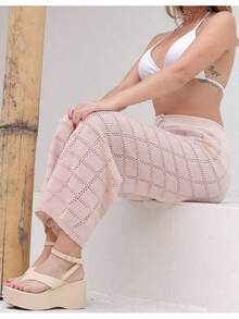 Saida Praia Feminino Calça Tricot Verão Ajustável Luxo