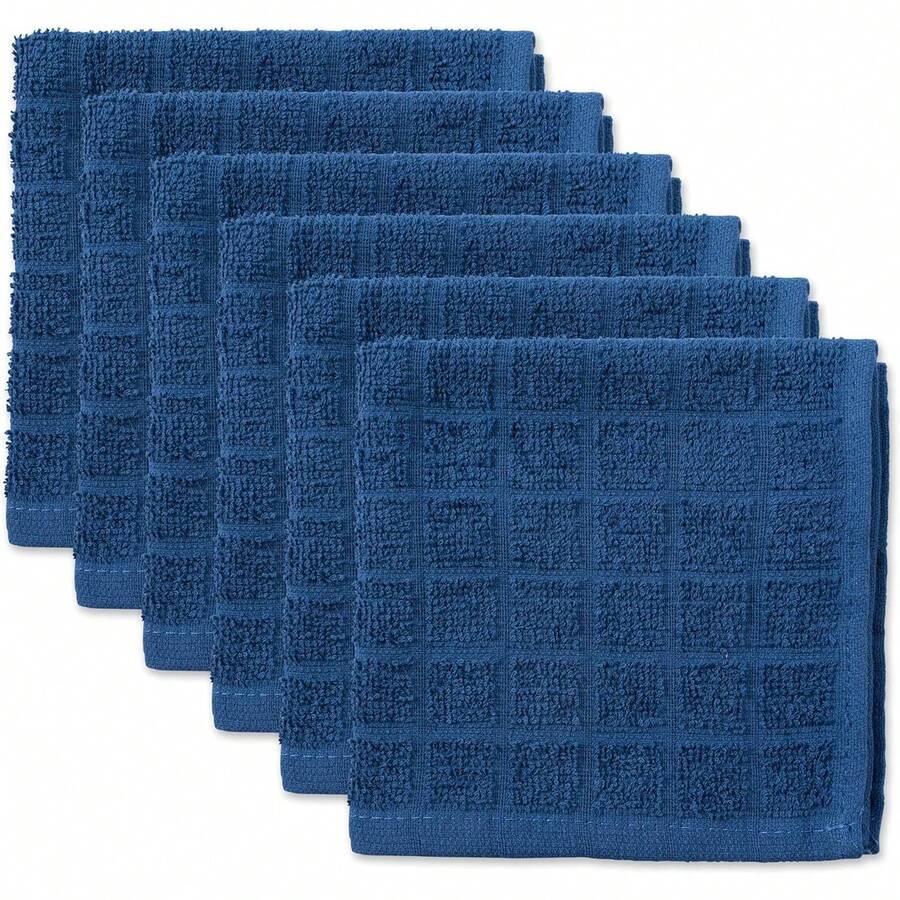 Basic Terry Solid Windowpane Dishcloth Set, 12x12, Red, 6 Piece, 2025 - Blue - View 1