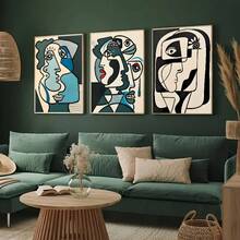 1/3幅抽象艺术墙面装饰画,复古经典海报,墙面艺术印刷品,家居和办公室装饰挂画,室内外均可使用 - 卧室客厅、浴室、厨房、餐厅走廊装饰画(无框) - 彩色 - 查看 4