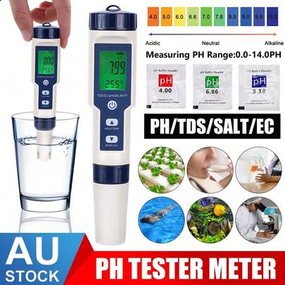 Digital PH Tester Pen TDS/EC/Salinity/Temperature Water Hydroponics PH Tester Hydroponic Water Seawater Quality TDS EC Salinity Temperature Test Pen
