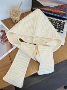 1 pieza Bufanda con capucha de punto con patrón trenzado de unicolor negro/beige/caqui/marrón, de moda para mujer, para citas, salidas y uso diario en otoño