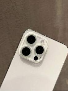 1pc Glitter Diamond Apple 15ProMax Lens Film Integrated 14ProMax Mobile Phone Camera 13Pro Protection Ring Frame Cover Tempered Glass Clear Rhinestone Lens Film Applicable To Daily Shield, Office, Home Daily Shield Office Home Lens Protector Phone Camera Cover Sparkling Crystal Waterproof Shockproof Anti-Fall Scratch Resistant - Silver - View 4