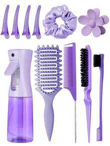 2/4/5/6/11/12pcs Unisex Hair Styling Brush Set (New Upgraded Curling Comb, 9-Row Nylon Cushion Styling Brush, Volumizing Brush, Tail Comb, Edge Brush, Spray Bottle, 4pcs Duck Clip, Flower Hair Clip, Hair Styling Brush Set), Curling Brush