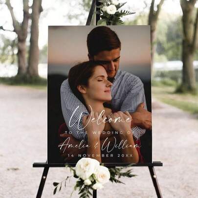 Mẫu bảng chào mừng ảnh cưới trang nhã, bảng chào mừng, ảnh ghép cưới, bảng chào mừng hiện đại, áp phích tiệc cưới có thể in, phụ kiện trang trí tiệc, dễ lắp đặt.