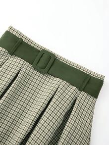 女士时尚格子A字裙，百搭优雅，宽松显瘦，春季必备 - 綠色 - 查看 3
