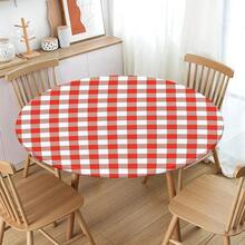Water-Resistant Round Tablecloth With Elastic Edge For 40-44" Tables - Daily-checkered Red White - View 2