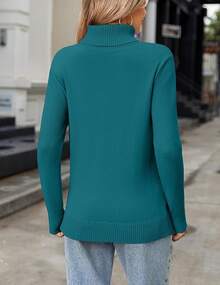 New Bestseller, Women's Long-Sleeved Sweater - Lightweight Pullover Knit Top - 湖藍色 - 查看 5
