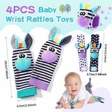 4pcs/Set 2 Socks And 2 Wrist Straps Baby Early Sensory Toys Cartoon Animal Insect Wrist Ring Socks Baby Wrist Band Socks Set - Multicolor - View 3