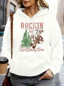 Disney Hoodie White Rockin Around The Christmas Tree Mickey Mouse Print Holiday Sweatshirt For Women Winter Casual Wear - Blanc - Voir 1