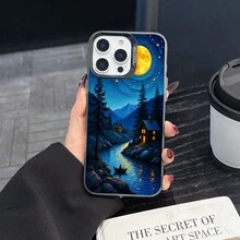 Colorful Silver Apple Phone CasePeaceful Moonlit Night Over A  LakeCompatible With  11 To  17 Models The Cases Lens Protection Function Ensures The Camera Remains Undamaged During Shooting  Guaranteeing Image Quality - 黑色 - 查看 6