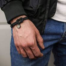 Paracord Braided Rope Bracelet Men Women Lightweight Nautical Unisex Cuff Bracelet With Stainless Steel Magnetic Clasp - Jet Black + 7.5 Inches - View 4