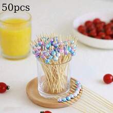 50支/100支粉色渐变珍珠竹签一次性水果叉创意花式鸡尾酒寿司签节日派对 - 彩色 - 查看 16