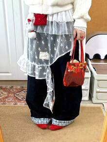 تنورة وسط بتصميم نجمي غير متماثل من الشبك والدانتيل، تنورة متدرجة بكشكشة في الأسفل، مناسبة للتصوير والكوسبلاي والديكور اليومي وعيد الحب وملابس البنات - متعدد الألوان - مشاهدة 6