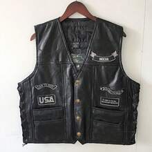 Icebanner Men Biker Motorbike Vest Black Motorcycle Hip Hop Waistcoat Vintage Male Punk Solid Spring Sleeveless Pu Leather Live To Ride Eagle Embroidery Jacket Vest - 黑色 - 查看 2