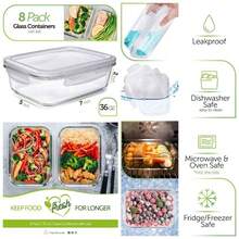 Glass Meal Containers 5 Pack, 36 Ounce - Glass Food Storage Containers with Lids - Food Containers Food Containers Glass Storage Containers with Lids Glass Lunch Containers - Paquete de 8 - 36 oz - Ver 1