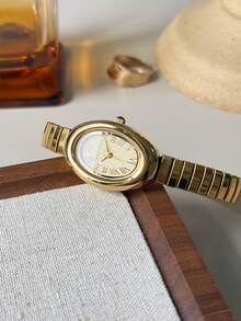 1pc Vintage Luxury Gold/Silver Color Petite Women Bracelet Watch, Fashionable Minimalist Elegant Quartz Watch, Suitable For Daily Wear, Birthday Gift - Vàng - Xem 5