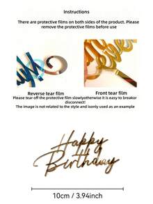 3个/6个/9个金色“生日快乐”亚克力蛋糕装饰插牌，适用于生日派对蛋糕装饰、婴儿派对、甜点桌装饰、烘焙装饰、派对用品 - B - 查看 3