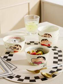 CRAYON SHINCHAN 4.7英寸陶瓷碗，官方授权蜡笔小新图案，适用于盛放意面、沙拉、甜点、汤、水果、开胃菜和火锅，可用洗碗机、烤箱和微波炉清洗，高性价比餐具 - 彩色 - 查看 3