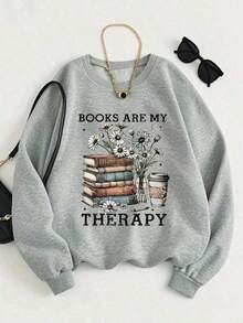 ClothesWomen's Gothic Book & Rose Print Sweatshirt - Soft Beige-Friendly Breathable Pullover With "I Like Them How They Are" Book Lover Design, Long Sleeve Round Neck Casual Sweater For Book Clubs & Casual Attire, Machine Washable All-Season Comfort (Purple & Black) - Stylish Alphabet Letter Printed Top With Book-Themed Graphic, Relaxed Fit For All Seasons, Perfect For Casual Ings & Reading, Halloween, Fall Clothes For Women, Halloween Sweater, Halloween Sweaters For Women,-Unisex Vintage Cotton Tee Black White - Loose Fit For American Music Festival Camping & Shows Comfortable Crew Neck Sweatshirt For Everyday Wear-New Autumn/Winter Collection: Unisex Relaxed Fit Long-Sleeve Crew Neck SweatshirtLoose And Comfortablewinter Clothes For Women - Light Grey - View 7