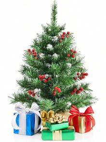 COSTWAY 60 Cm Small Christmas Tree, Mini Christmas Tree With 50 Branches And Base, Artificial Table Christmas Tree Diameter 40 Cm For Home Office - With Red Berries - View 9