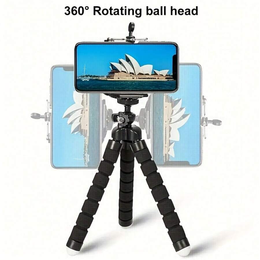 Octopus Phone Stand, Camera Stand - Sturdy, Foldable, Multiple Folds Without Damage, Suitable Compatible With Iphone And Other Phone And Camera Models, Tripod, Desktop Stand, Universal Stand, Tripod, Adjustable Stand For Summer Vacation, Travel, Outdoor Activities, Live Streaming, Stable Recording Vacation Travlel Outdoor Activities Live Streaming Selfie Stick Vlogging Equipment - Black Holder - View 1