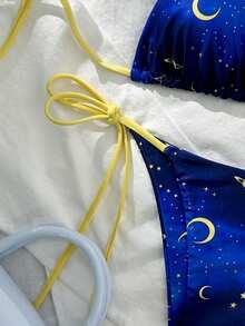 2025 European & American Women's New Starry Night Print Bikini 2 Pieces Set Vacation Beach - Multicolor - View 4