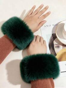 Solid Color Faux Fur Cuffs, Elegant Soft Warm Fuzzy Wrist Warmers, Winter Windproof Decorative Fake Sleeves