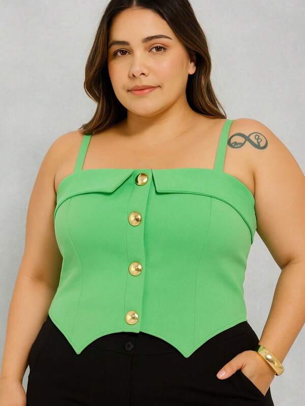 Holy Lia Regata Cropped Feminino Alcinha Botão Ajustável